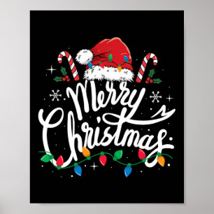 Poster Joyeux Noël Lumières Rouge Noël Chapeau Noël Famil