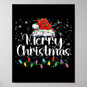 Poster Joyeux Noël Lumières Rouge Noël Chapeau Noël Famil