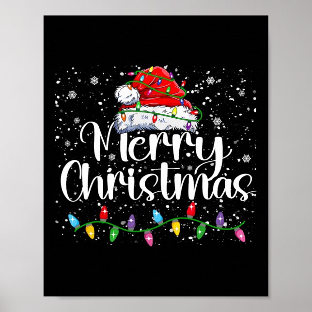 Poster Joyeux Noël Lumières Rouge Noël Chapeau Noël Famil (Devant)