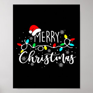 Poster Joyeux Noël Lumières Rouge Noël Chapeau Noël Famil