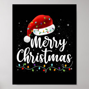 Poster Joyeux Noël Lumières Rouge Noël Chapeau Noël Famil