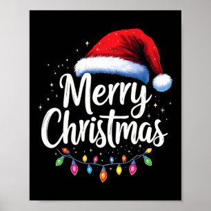 Poster Joyeux Noël Lumières Rouge Noël Chapeau Noël Famil