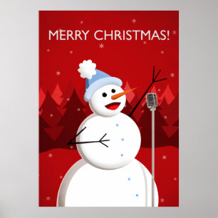 Poster Joyeux Noël musical de bonhomme de neige