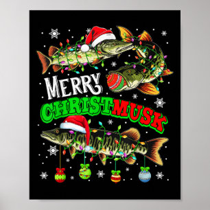 Poster Joyeux Noël Musky Trois Santa Muskies Pêcheur F