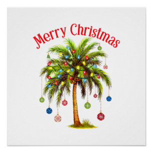 Poster Joyeux Noël Palm Tree Light Hawaiian Tropical