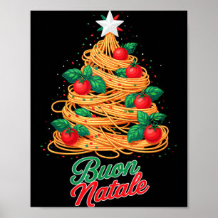 Poster Joyeux Noël Pâtes Spaghetti Italien Drôle de Noël