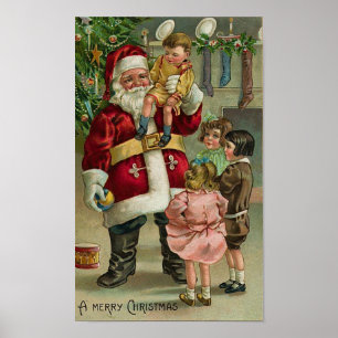 Poster Joyeux Noël Père Noël et enfants