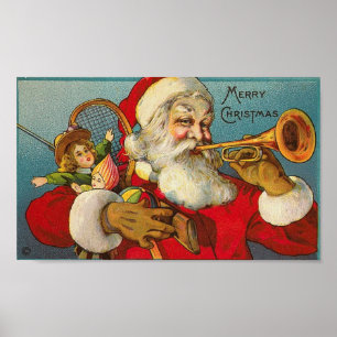 Poster Joyeux Noël Père Noël et jouets