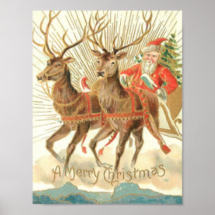 Poster Joyeux Noël (Père Noël et son renne)