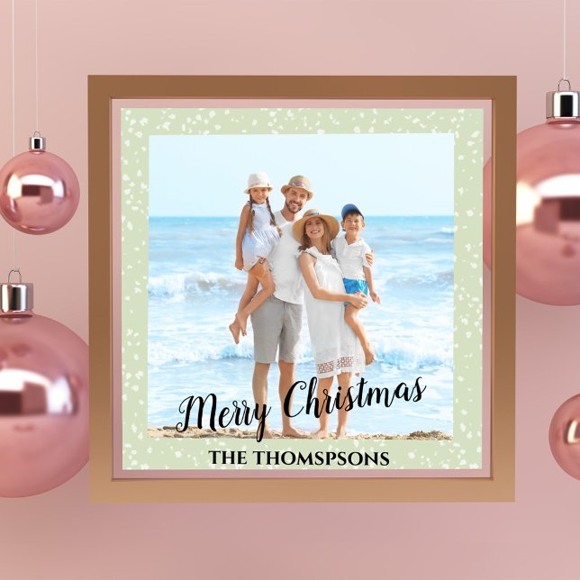 Poster Joyeux Noël Photo Green Calligraphie (Merry Christmas calligraphy script whimsical photo poster )