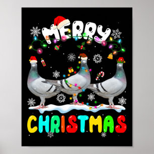Poster Joyeux Noël Pigeon Lover Santa Hat Noël Lumières