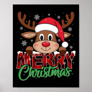 Poster Joyeux Noël Reindeer Plaid Famille de Noël