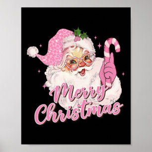 Poster Joyeux Noël rose Père Noël Vintage Rétro Xma