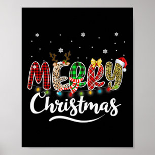 Poster Joyeux Noël Rouge Père Noël Chapeau Reindeer Famil