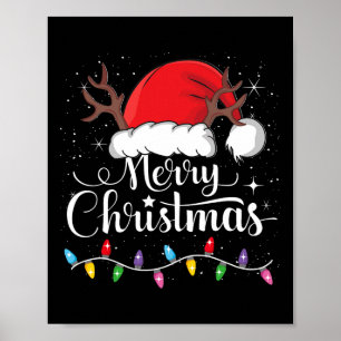 Poster Joyeux Noël Rouge Père Noël Chapeau Reindeer Famil