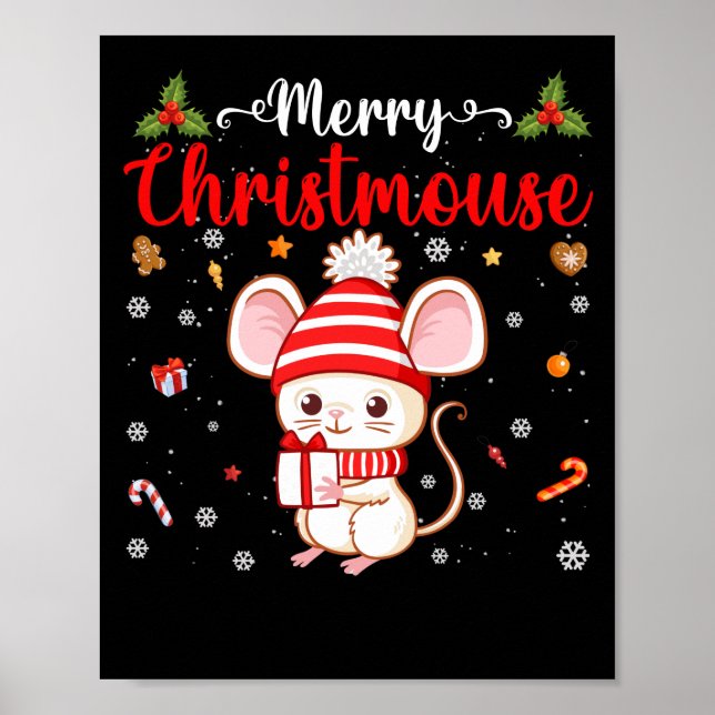 Poster Joyeux Noël Souris de Noël Famille Santa Hat (Devant)