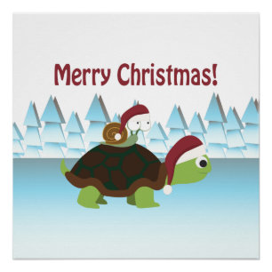 Poster Joyeux Noël! Tortue et escargot