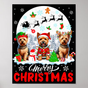 Poster Joyeux Noël Trois Père Noël Elf Reindeer Norwich T