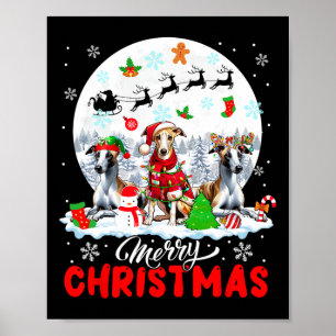 Poster Joyeux Noël trois Père Noël Elf Reindeer Whippets