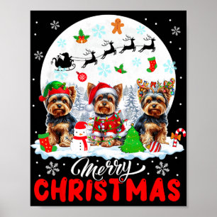 Poster Joyeux Noël Trois Père Noël Elf Reindeer Yorkshire