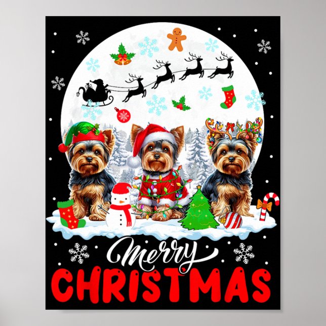 Poster Joyeux Noël Trois Père Noël Elf Reindeer Yorkshire (Devant)
