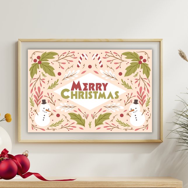 Poster Joyeux Noël typographie Snowman Floral (Créateur téléchargé)