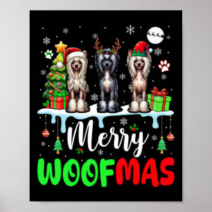 Poster Joyeux Noël Woit Trois Elfes Père Noël Crest chino