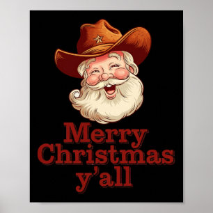 Poster Joyeux Noël Y’all Cowboy Père Noël Western Country