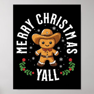 Poster Joyeux Noël Yall Gingerbread Cowboy Howdy West