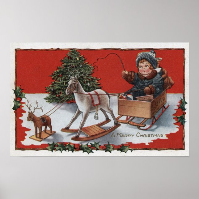 Poster Joyeux NoëlKid dans une motoneige à savon (Devant)
