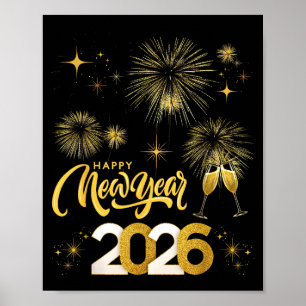 Poster Joyeux Nouvel An 2026 Fête Feux d'Artifice Famille