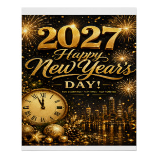 Poster Joyeux Nouvel An 2027 | Feux d'Artifice Luxueux en