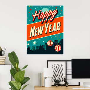 Poster Joyeux Nouvel An Style Moderne Du Milieu Du Siècle