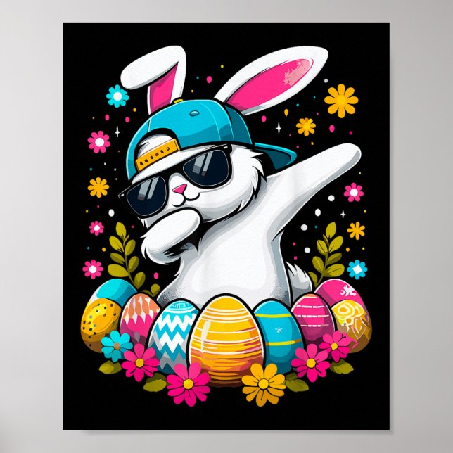Poster Joyeux Oeufs de Pâques Cool Dabbing Bunny (Devant)