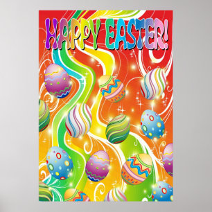 Poster Joyeux Oeufs de Pâques Design ornemental