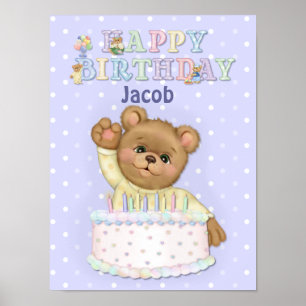 Poster Joyeux Ours Boy anniversaire - Personnaliser