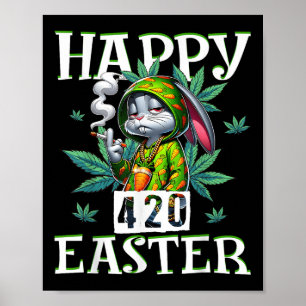 Poster Joyeux Pâques drôle Fumer lapin de Pâques Hommes F