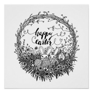 Poster Joyeux Pâques Floral Wreath Art