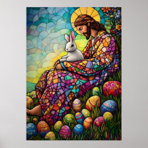 Poster Joyeux Pâques Jésus en verre tendu Art