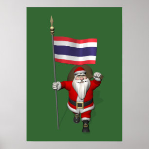 Poster Joyeux Père Noël Avec Drapeau De Thaïlande