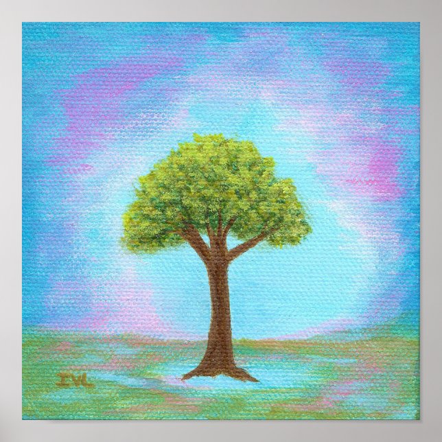 Poster Joyeux Petit Arbre Whimsical Paysage Art Blue (Devant)