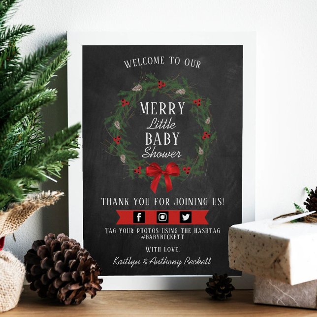 Poster Joyeux petit Baby shower de Noël Bienvenue (Créateur téléchargé)