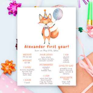 Poster Joyeux premier anniversaire de renard mignon