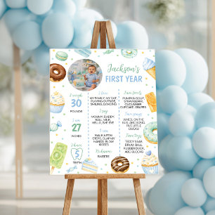 Poster Joyeux Premier Anniversaire Gâteau Donut Photo Éta