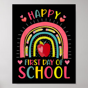 Poster Joyeux premier jour d'école arc-en-ciel Enseignant