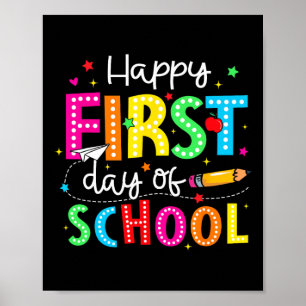 Poster Joyeux premier jour d'école crayon enseignant enfa