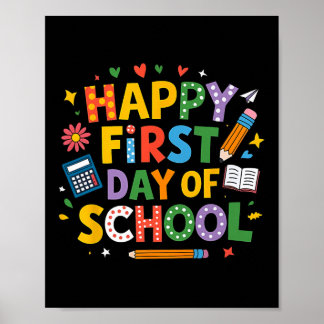 Poster Joyeux premier jour d'école crayon enseignant enfa