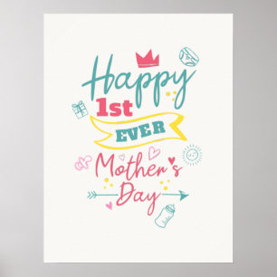 Poster Joyeux Premier Jour des mères mignonne Nouvelle ma