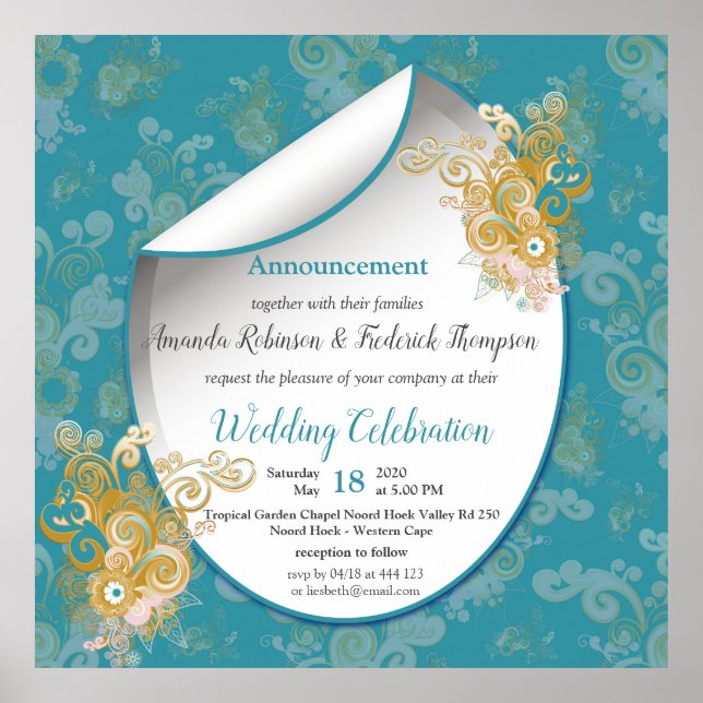 Poster Joyeux rose Abstrait, bleu ciel - Fleurs roses (Devant)