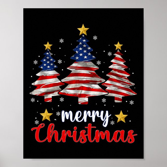 Poster Joyeux sapin de Noël Drapeau américain Drôle amusa (Devant)